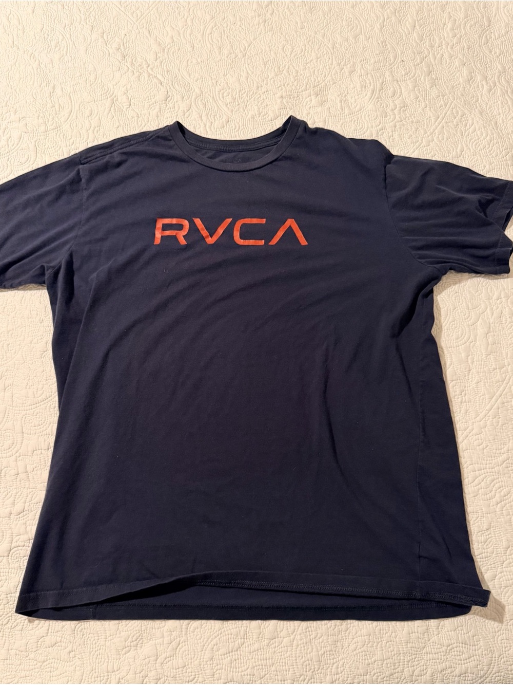 RVCA Navy Short Sleeve Tee with Red Logo